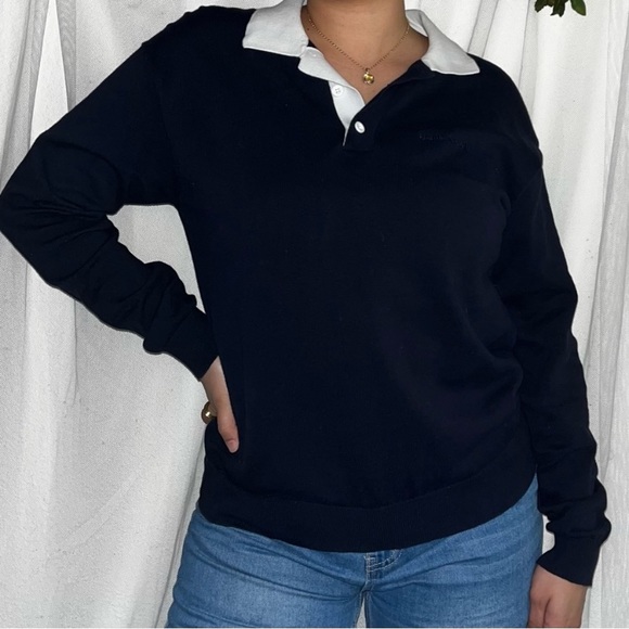 Zara Sweaters - Zara Navy/White Quarter-Button Up Collared Sweater (M)